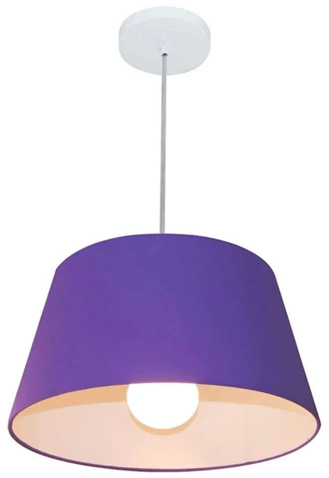 Lustre Pendente Cone Md-4039 Cúpula em Tecido 21/40x30cm Roxo - Bivolt