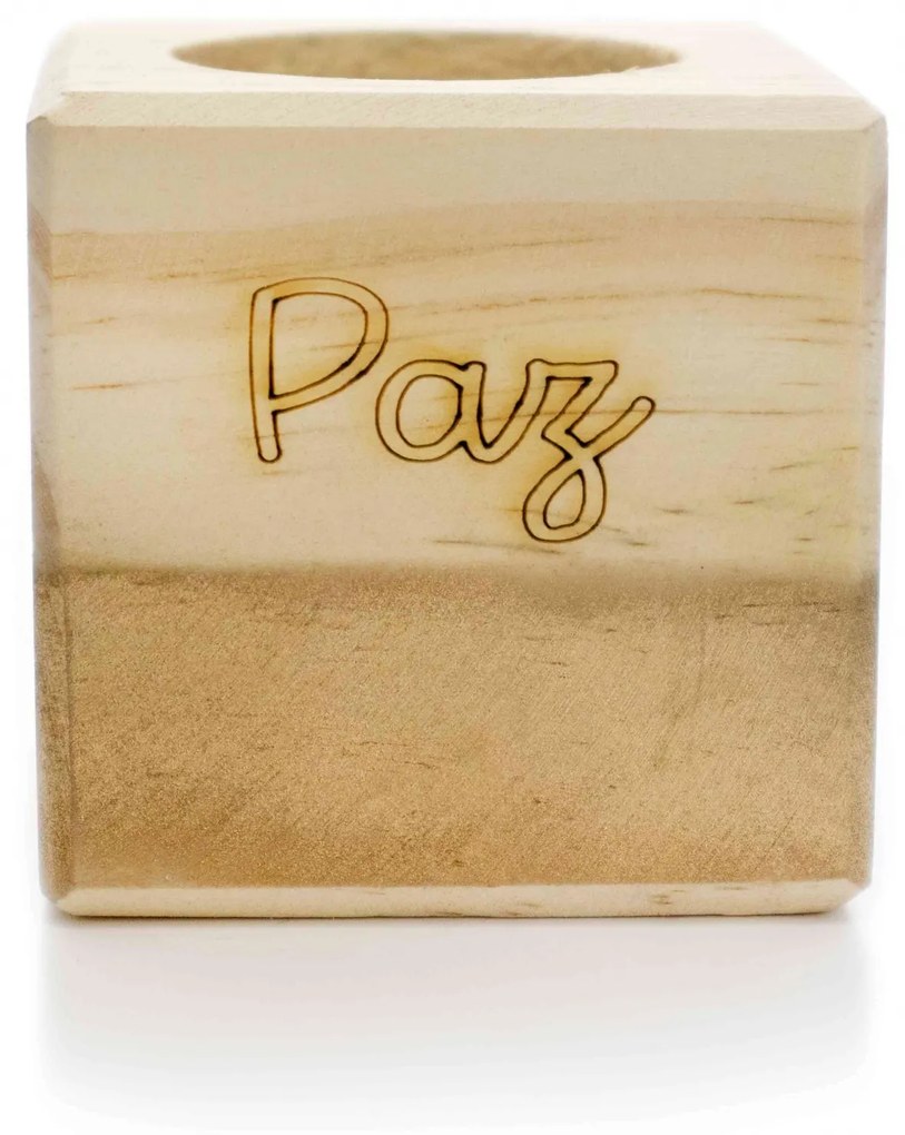 Porta Vela quadrado de Natal Paz em Madeira e Dourado 7 cm - D'Rossi