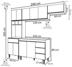 Cozinha Modulada 4 Peças Balcão sem Tampo 120cm Andréia Cinza - AJL Mó