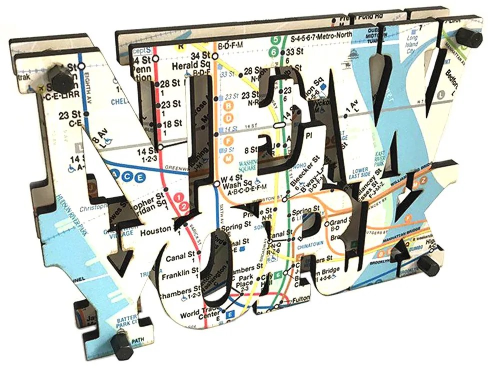 Placa de Mesa Decorativa Dupla Face "New York Mapa Metro" C03 - D'Rossi