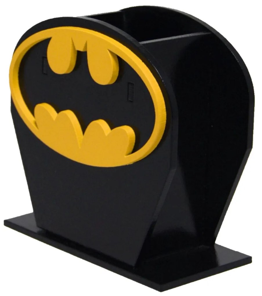 Porta Lápis Caneta E Acessórios Geek Batman Logo Amarelo 10x10cm