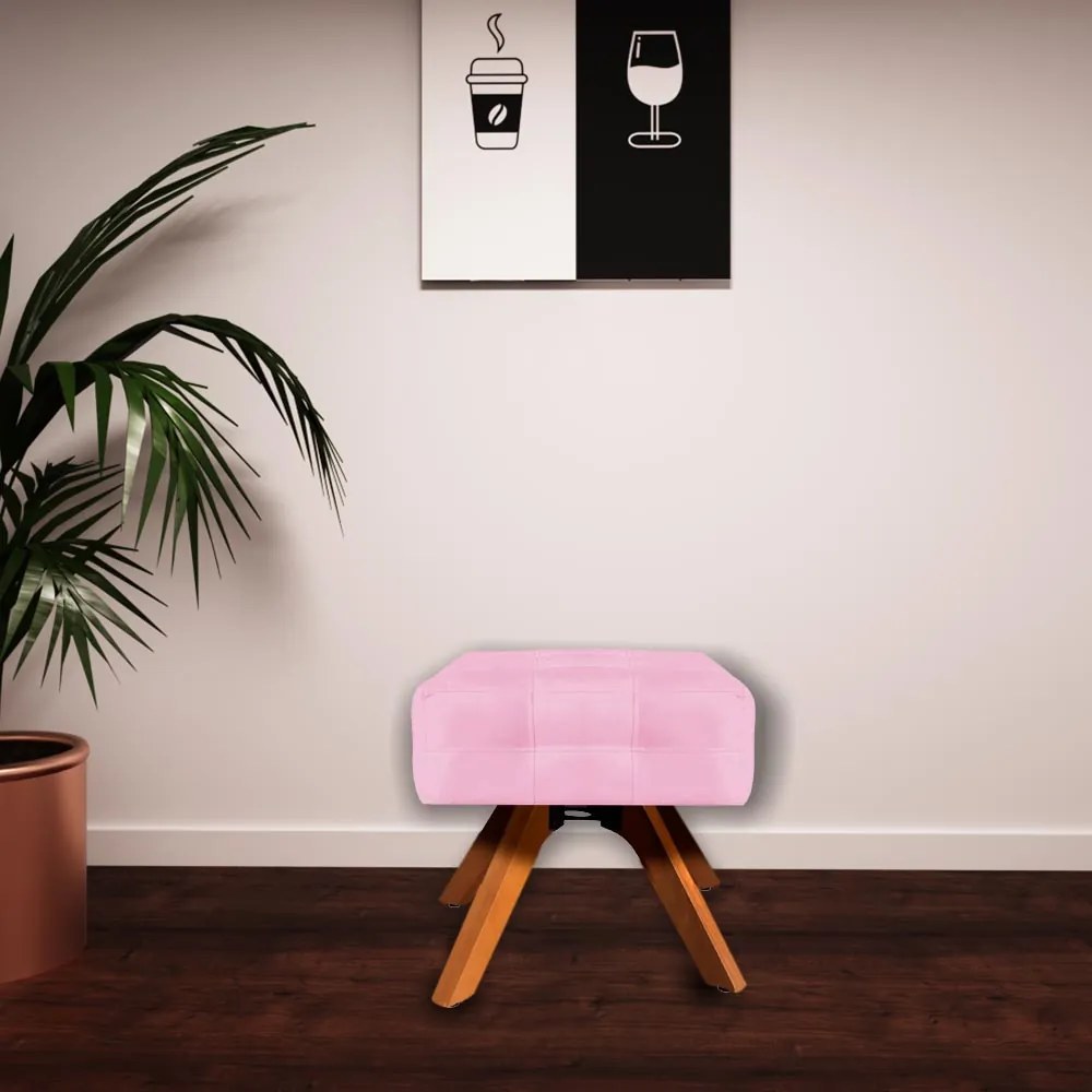Puff Decorativo Base Giratória Karen Suede Rosa G19 - Gran Belo