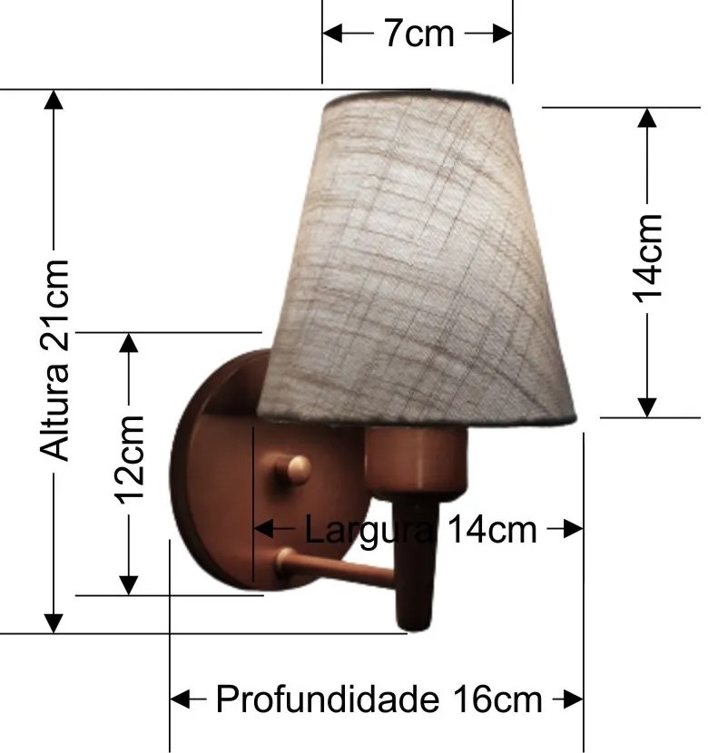 Arandela Cone Md-2004 Base Cobre Cúpula em Tecido 14/14x07cm Rustico Cinza - Bivolt