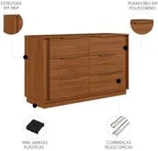 Cômoda Quarto 130cm Casal com 6 Gavetas Dino Nogueira D02 - Mpozenat