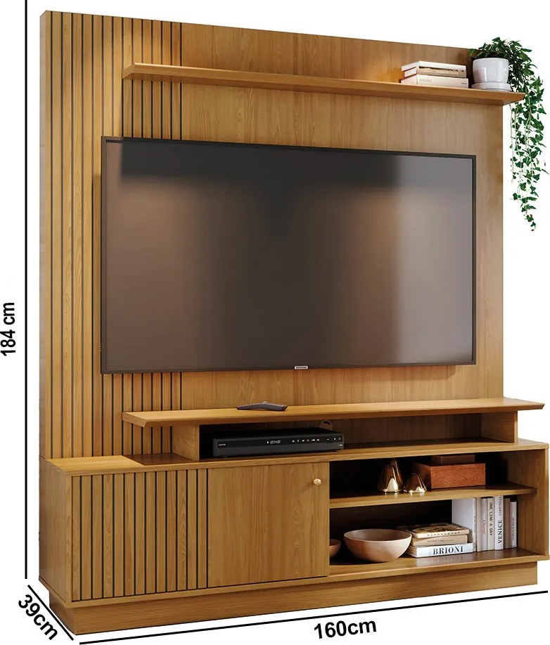 Estante de TV 65 Pol 160cm Sala de Estar Quirel Cumaru M20 - D'Rossi