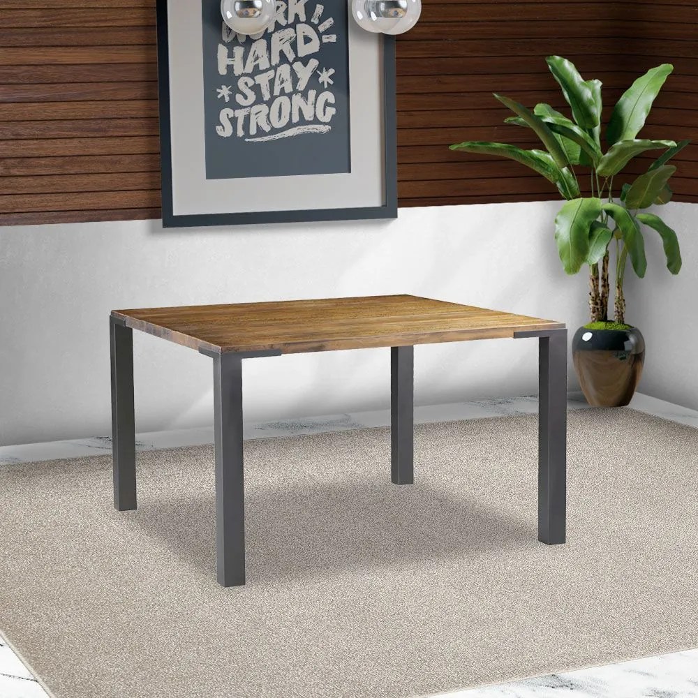 Mesa Sala de Jantar Cozinha Bladel Quadrada 100cm Grafite Madeira Maciça Rustic Brown G54 - Gran Belo