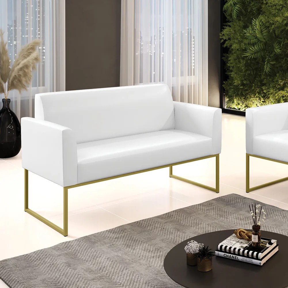 Sofá Namoradeira Base Industrial Dourado Marisa Corano   - Nozes