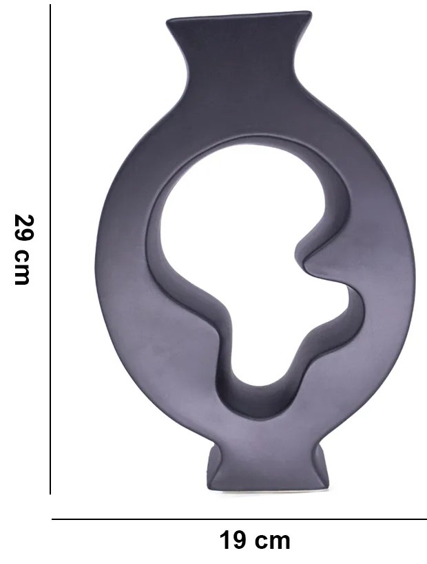 Vaso Decorativo Cerâmica Vazado para Centro Mesa Preto 29 cm F04 - D'Rossi