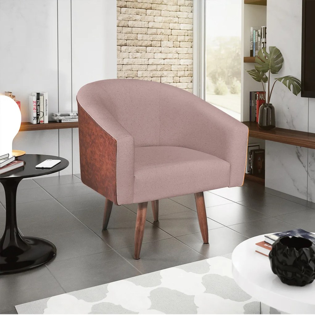 Poltrona Luiza Corano Nozes e Linho Rosê - ADJ Decor