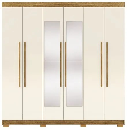 Guarda Roupa Com Espelho Elegance 6 Portas Nature/Champanhe - Vila Rica Móveis