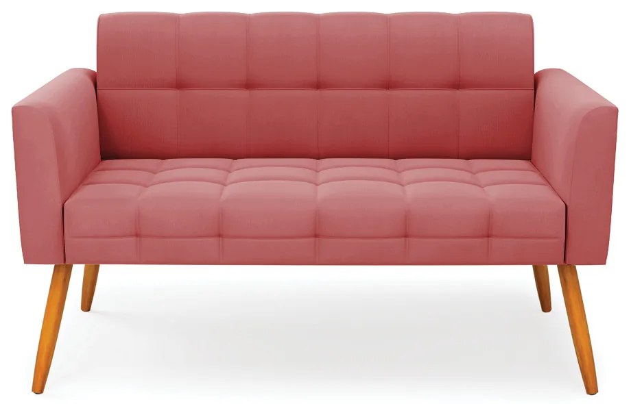 Sofá Namoradeira Elisa Suede Rosê Pés Palito Castanho - D'Rossi