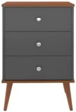 Mesa Cabeceira 35cm 3 Gavetas Pés Palito Thames Onix/Freijó E05 - Mpoz