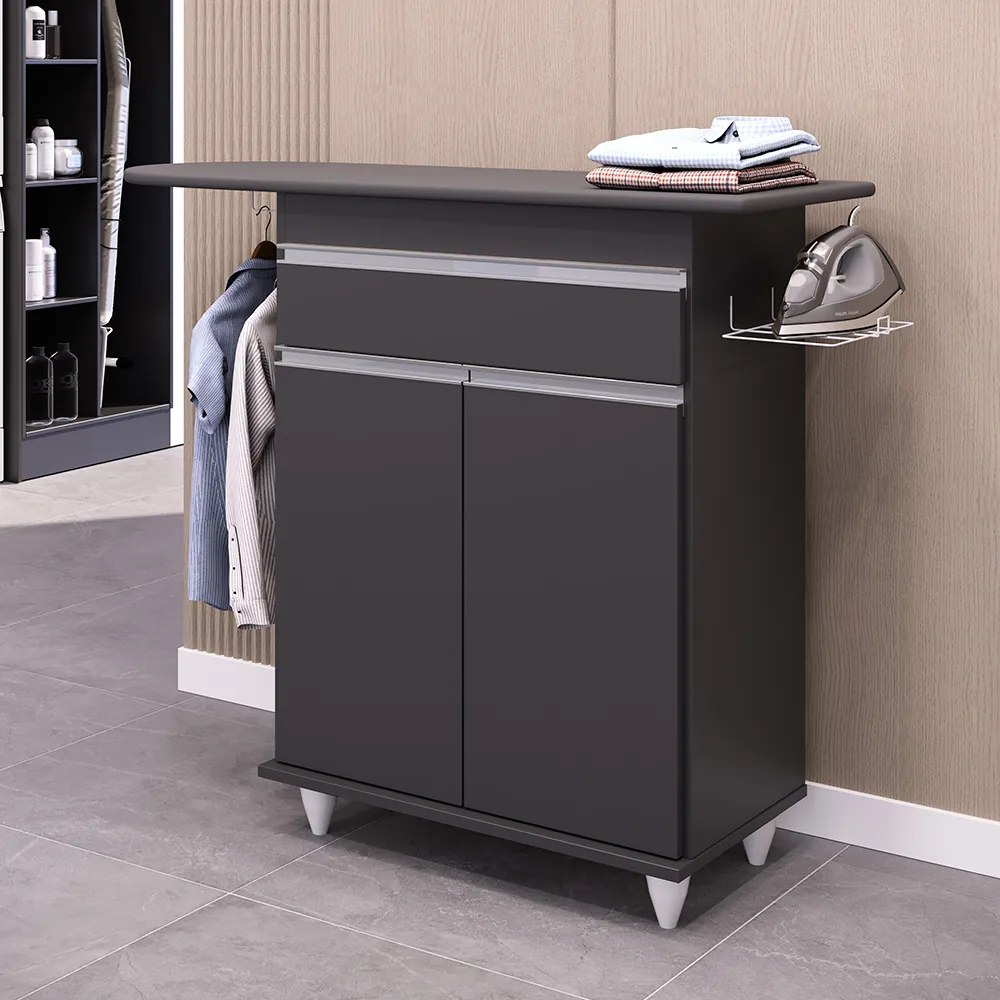 Tábua de Passar Com Balcão 02 Portas Alice Preto 119 Cm L06 - D'Rossi