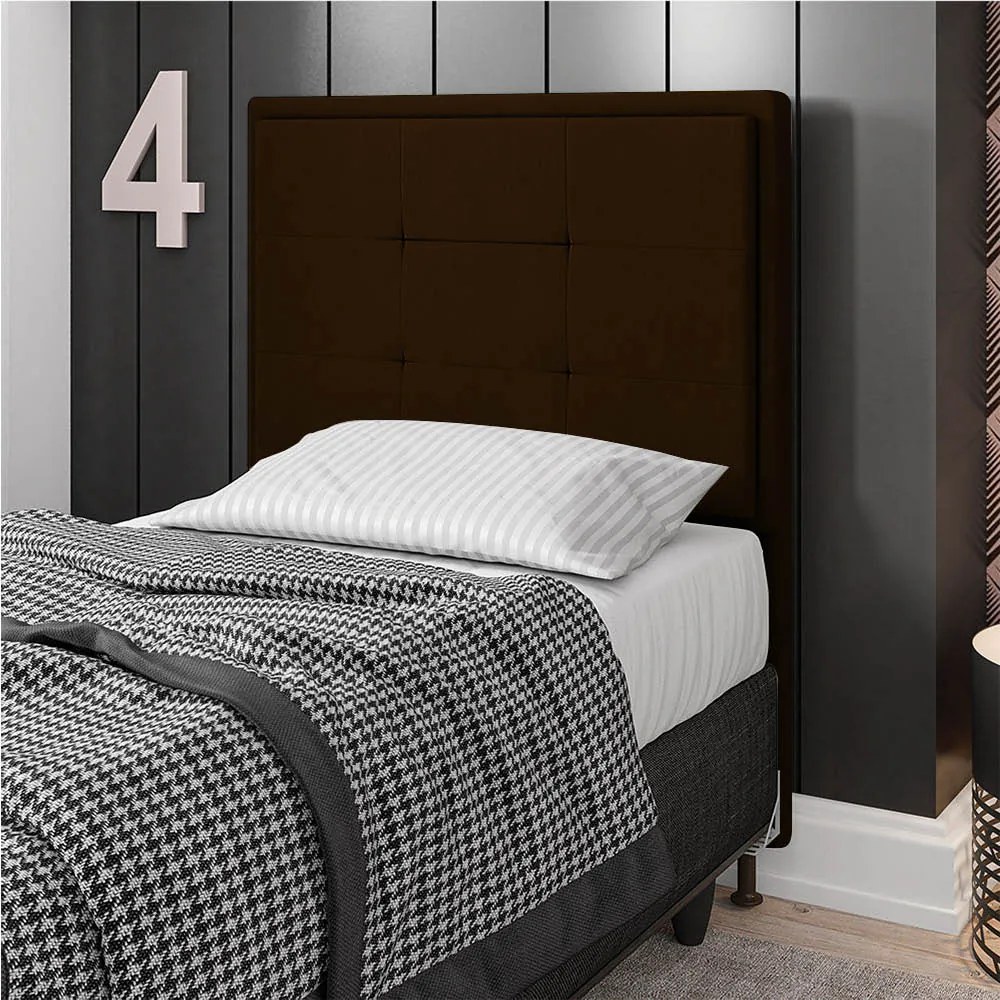 Cabeceira Solteiro Cama Box 90cm para Quarto Onix Suede M11 - D'Rossi - Marrom