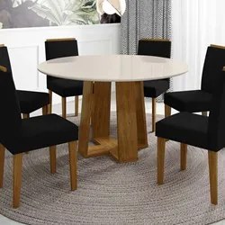 Mesa De Jantar Redonda 6 Lugares 135cm Ella N02 Ypê/Off White - Mpozen