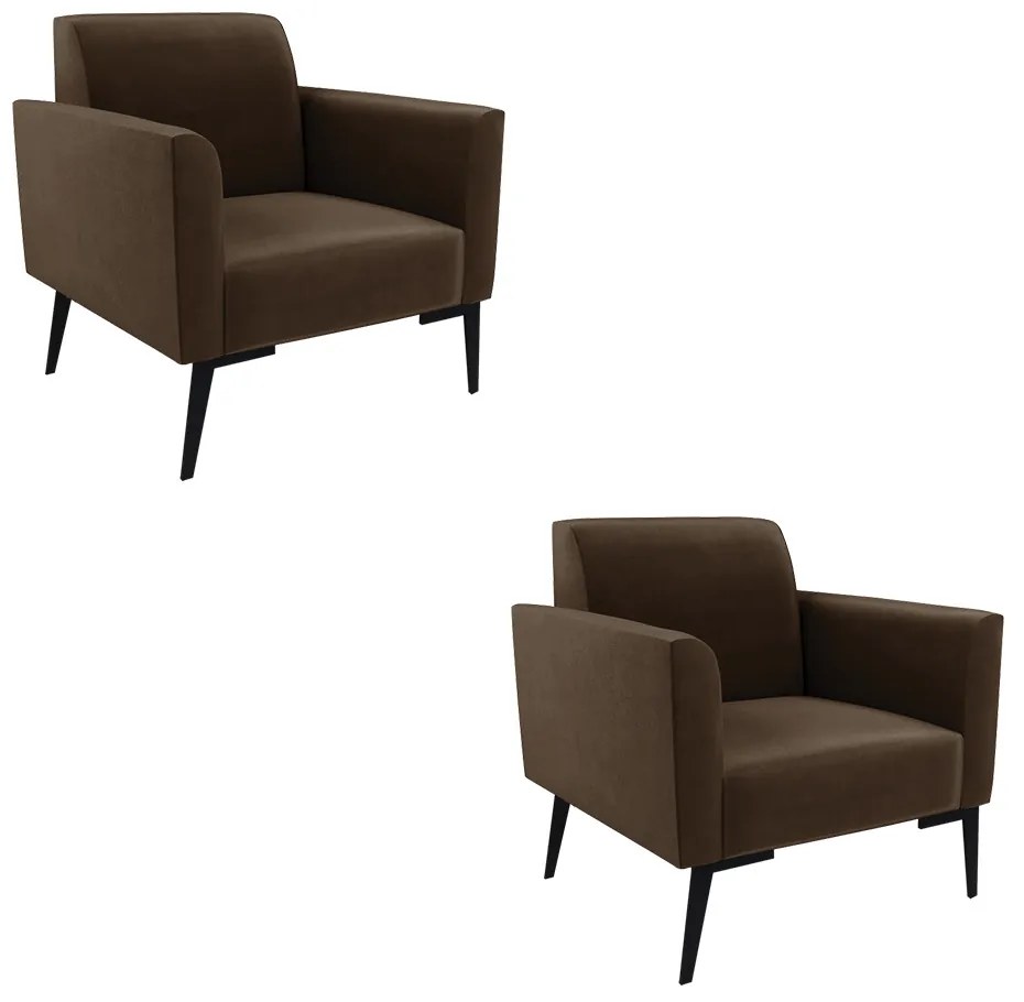 Kit 2 Poltronas Pés Villach Marisa Suede Marrom