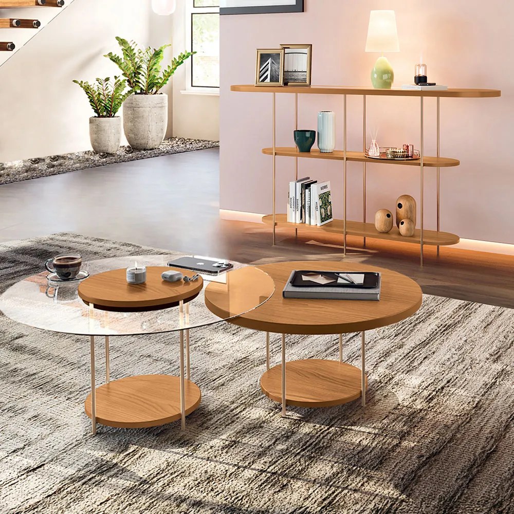 Conjunto Infinity Aparador e 2 Mesas Centro Sky Tampo MDF/Vidro Cinamomo G26 - Hb Móveis