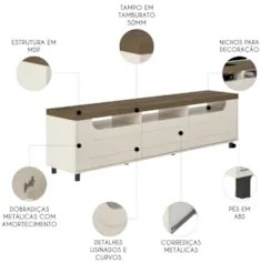 Rack Tv 75 Pol 200cm com 2 Portas Abel Pinho/Off White A09 - Mpozenato