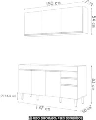 Armário Cozinha e Balcão Para Pia 150cm Marrocos Cinza      - Lumil