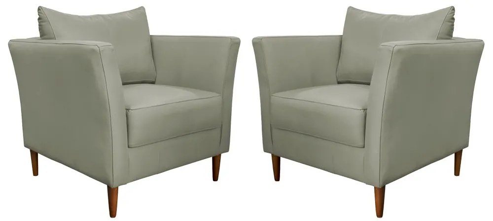 Kit 2 Poltronas Decorativa Sala de Estar Pés Palito Lubbock Couro Fendi G58 - Gran Belo