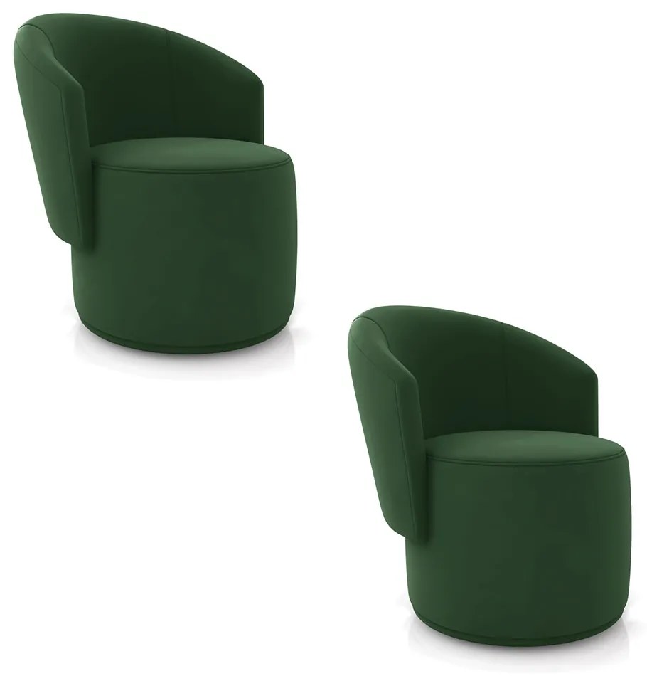 Poltrona Decorativa Orgânica Fixa para Sala Kit 2 Malu Veludo Verde M11 - D'Rossi