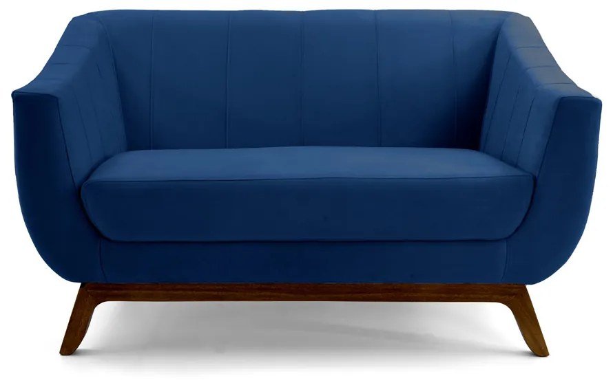 Sofá 2 Lugares Odeon D07 140cm Base Madeira Veludo Marinho - D'Rossi