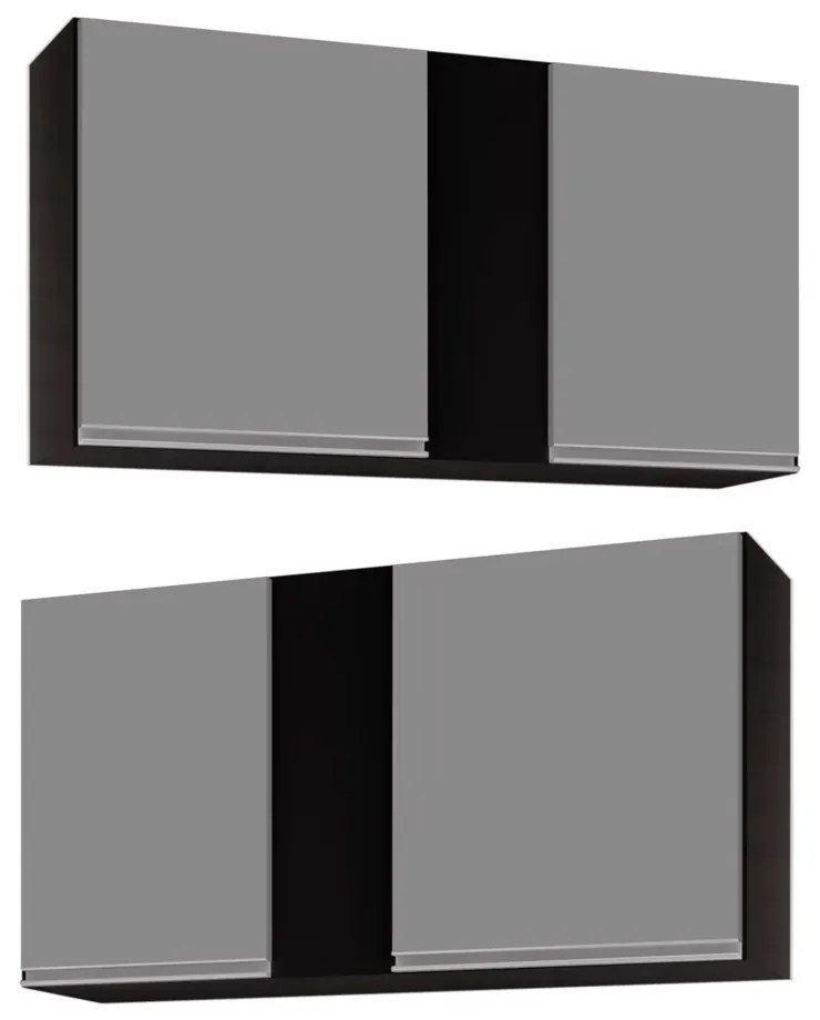 Kit 02 Armários Aéreo de Cozinha Lavanderia 02 Portas Agata 100 cm - D'Rossi - Preto e Cinza