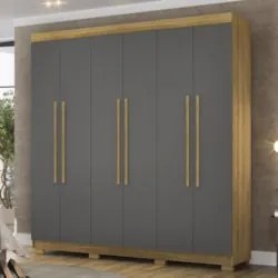 Guarda Roupa Casal 218cm 6 Portas Elegance Nature/Alasca - Vila Rica