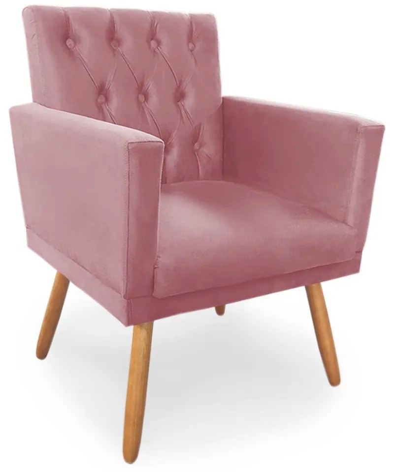 Poltrona Decorativa Clara Capitonê Pés Palito Suede Rosa - Sheep Estofados
