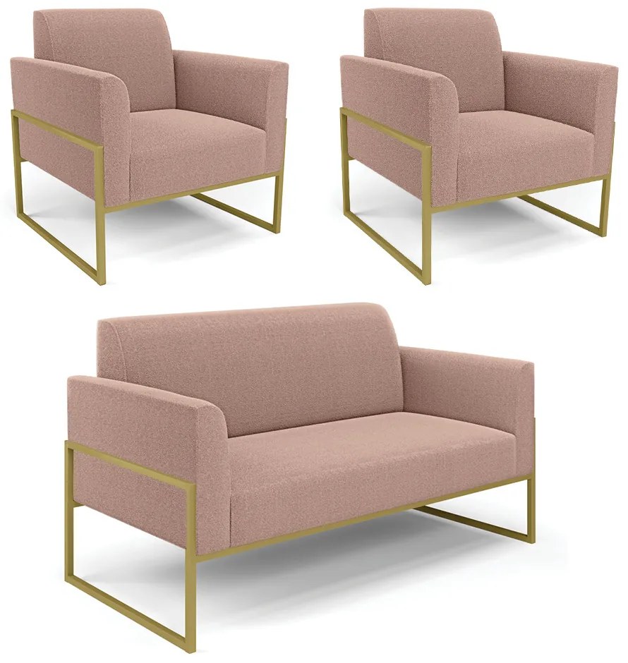 Namoradeira e 2 Poltronas Industrial Alta Dourado Marisa Bouclê - Rose