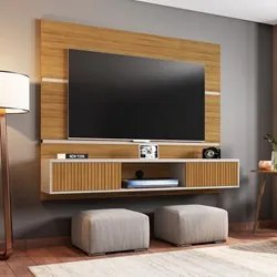 Painel Bancada Suspensa Para TV Até 65 Pol. 2 Portas Âmbar Cinamomo/Of