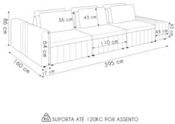 Sofá Ilha e Puff Sala Living 395cm Siesta Z32 Linho Cru/Marrom - Mpoze