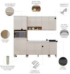 Armário Cozinha 5 Peças CP02 Com Pia Nádia Mocca/Avelã L01 - Mpozenato