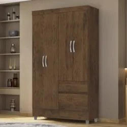 Guarda Roupa Solteiro 103cm Com 4 Portas Ideal Imbuia Rústico - Vila R