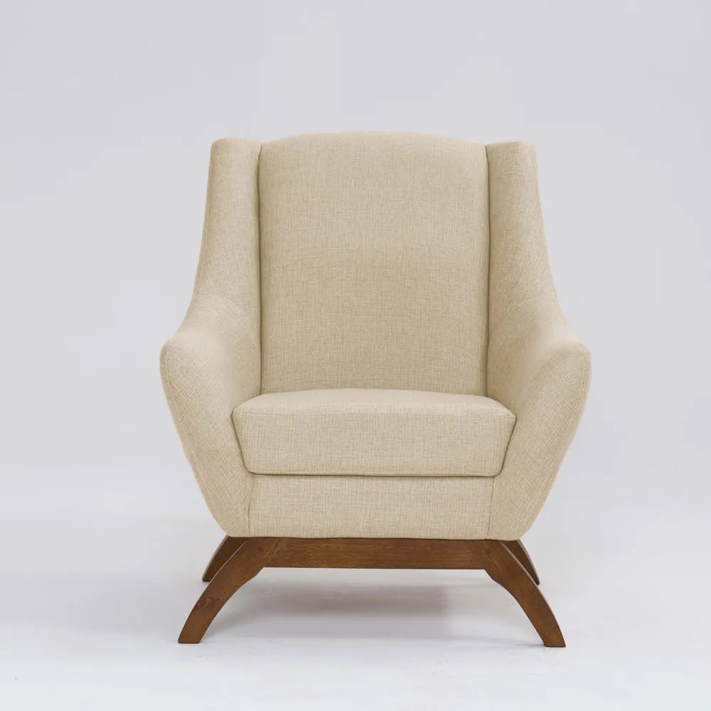 Poltrona Decorativa Mildred D07 Pés Madeira Linho Marfim - D'Rossi