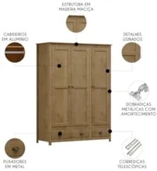 Guarda Roupa Solteiro 136cm 3 Portas Lázio Freijó F07       - Mpozenat