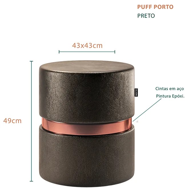 Puff Decorativo Redondo Porto Corano Preto - Sheep Estofados - Preto