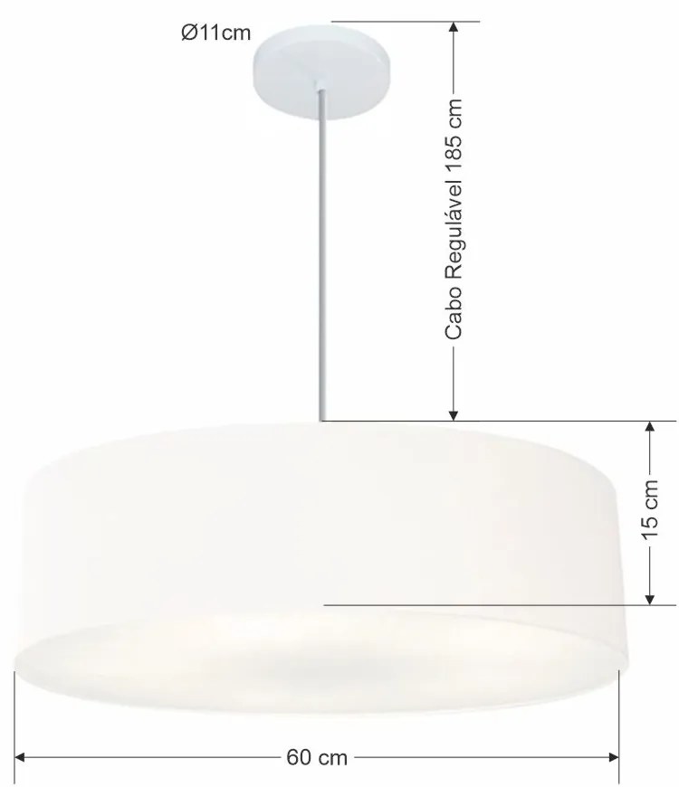 Lustre Pendente Cilíndrico Md-4221 Cúpula em Tecido 60x15cm Branco - Bivolt
