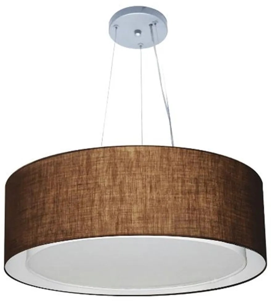 Lustre Pendente Cilíndrico Duplo Md-4126 Cúpula em Tecido 80x30cm Café - Bivolt