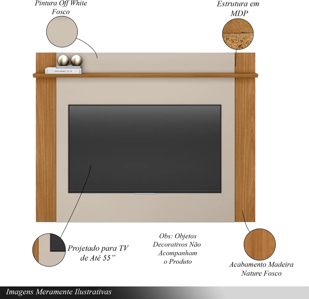 Painel Extensível Tremonti TV até 55 Polegadas Prateleira Nature/Off White G77 - Gran Belo
