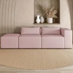 Sofá 5 Lugares 343cm Com Puff Esquerdo Fay Veludo Rose Z55 - Mpozenato