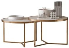Mesa de Centro Pés Metálicos Kit 2 Thor Off/Dourado E05     - Mpozenat