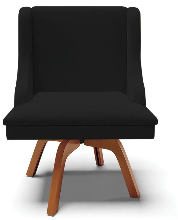 Kit 06 Cadeiras de Jantar Liz Linho Preto A79 Base Madeira MM35 D03 - D'Rossi