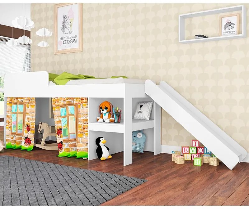 Cama Infantil Escorregador 90 Cortina Playground Meu Fofinho