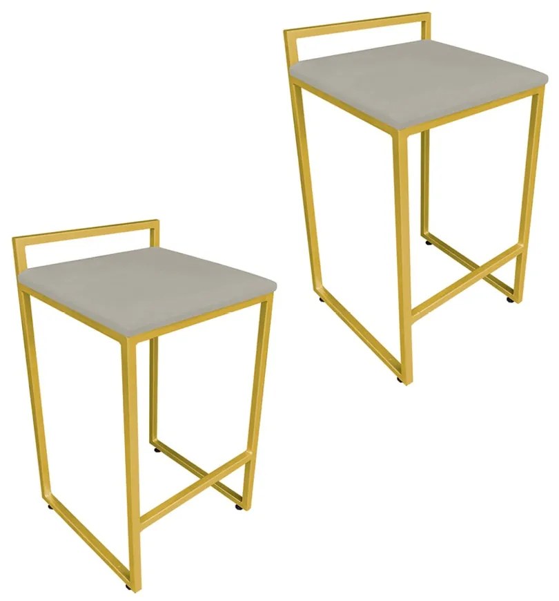Conjunto 02 Banqueta Alta Industrial Pietra Suede Marrom Rato Base Dourado D'Rossi