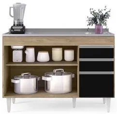 Armário de Cozinha Modulado de Canto 6 Peças CP30 com Pia Inox Castanh