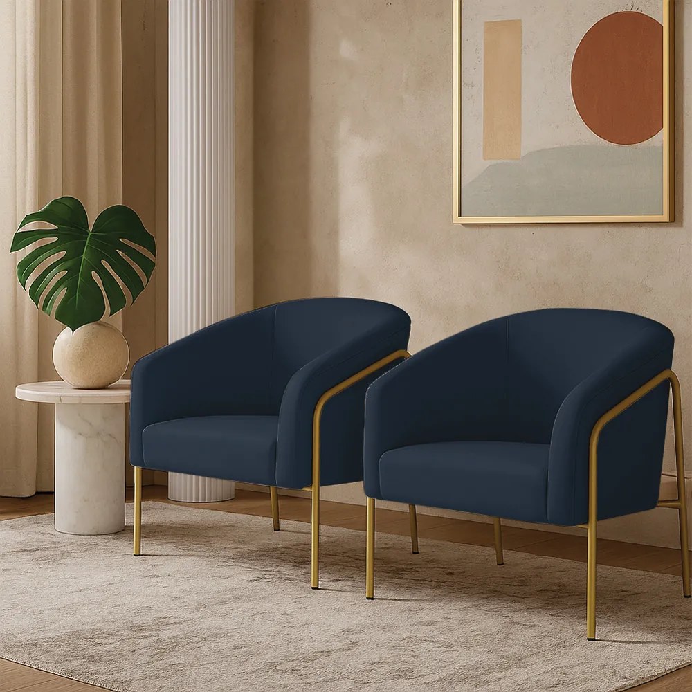 Poltrona Sala Industrial Alta Dourado Kit 2 Stella Suede D03 - D'Rossi  - Azul