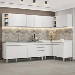 Armário de Cozinha Modulado de Canto 7 Peças CP36 com Pia Inox Branco