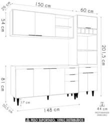 Armário de Cozinha CP02 Com Pia 150cm Pérola Z34 Branco - Mpozenat
