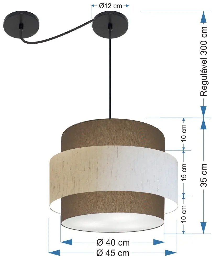 Lustre Sala de Jantar Com Desvio Vivare Md-4398 Cúpula em Tecido 45cm